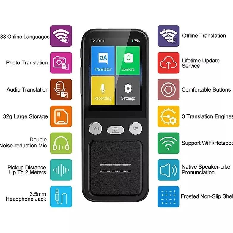 

T16 AI Voice Real Time Translator Machine 138 Multi Online Languages Voice-Record 3.1 Inch Big Screen Portable Offline Tradutor
