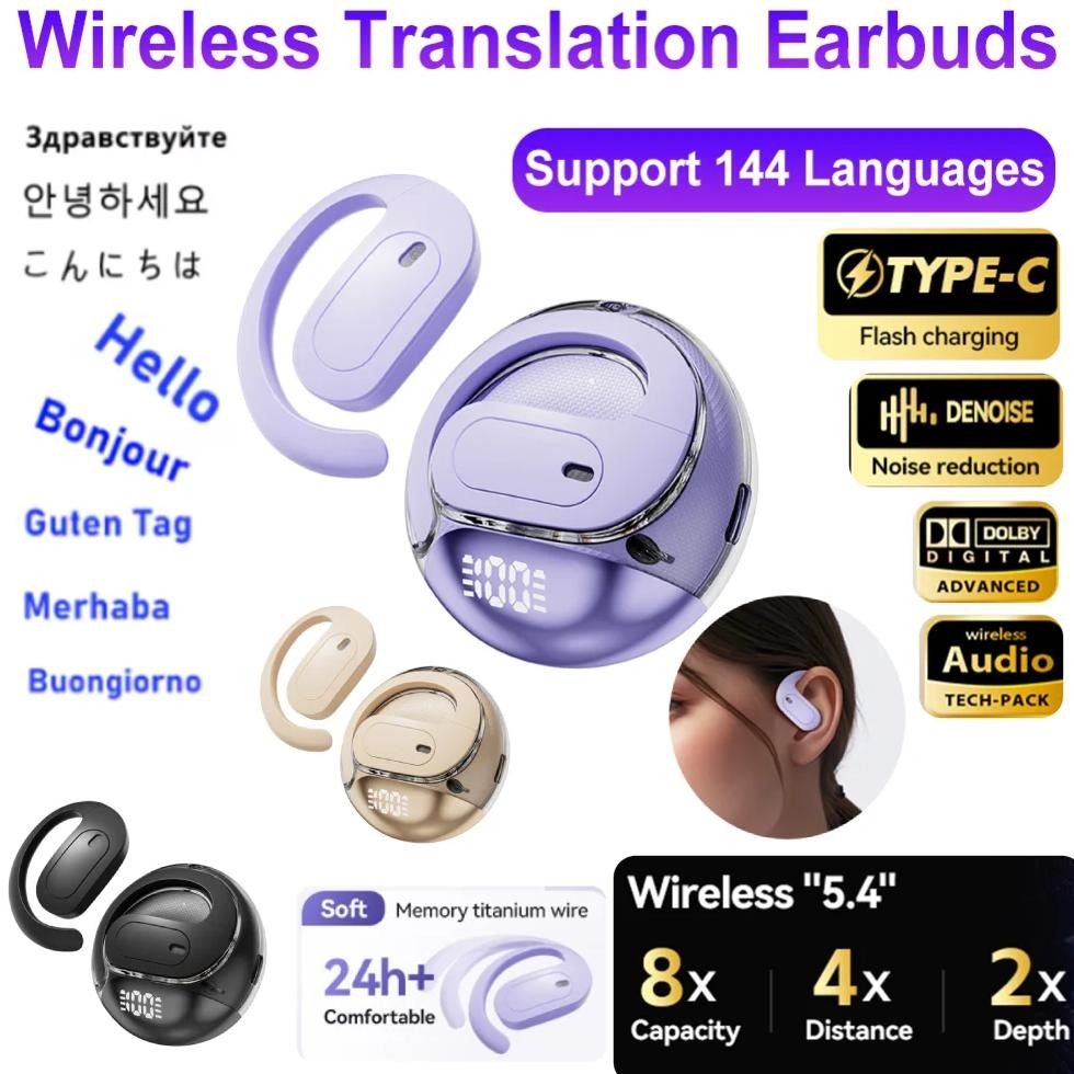 

AI Translator Earbuds 144 Languages Translation Earphones Translator Headphones Wireless Ear Hook Earphones for Travel Business