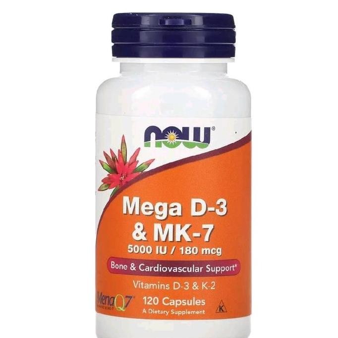 

BEBAS ONGKIR - Now Foods Mega D-3 & MK-7 180 mcg (5000 IU) 120 Veg Capsules Halal, Vitamin D-3 K-2. Exp dates : Dec 2027