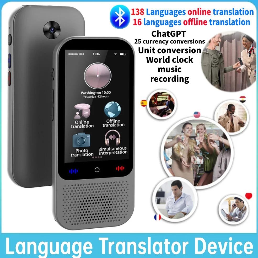 

Portable Language Translator Device 138 Languages Voice Translating 16 Offline Translation ChatGPT Function 3in HD Touch Screen