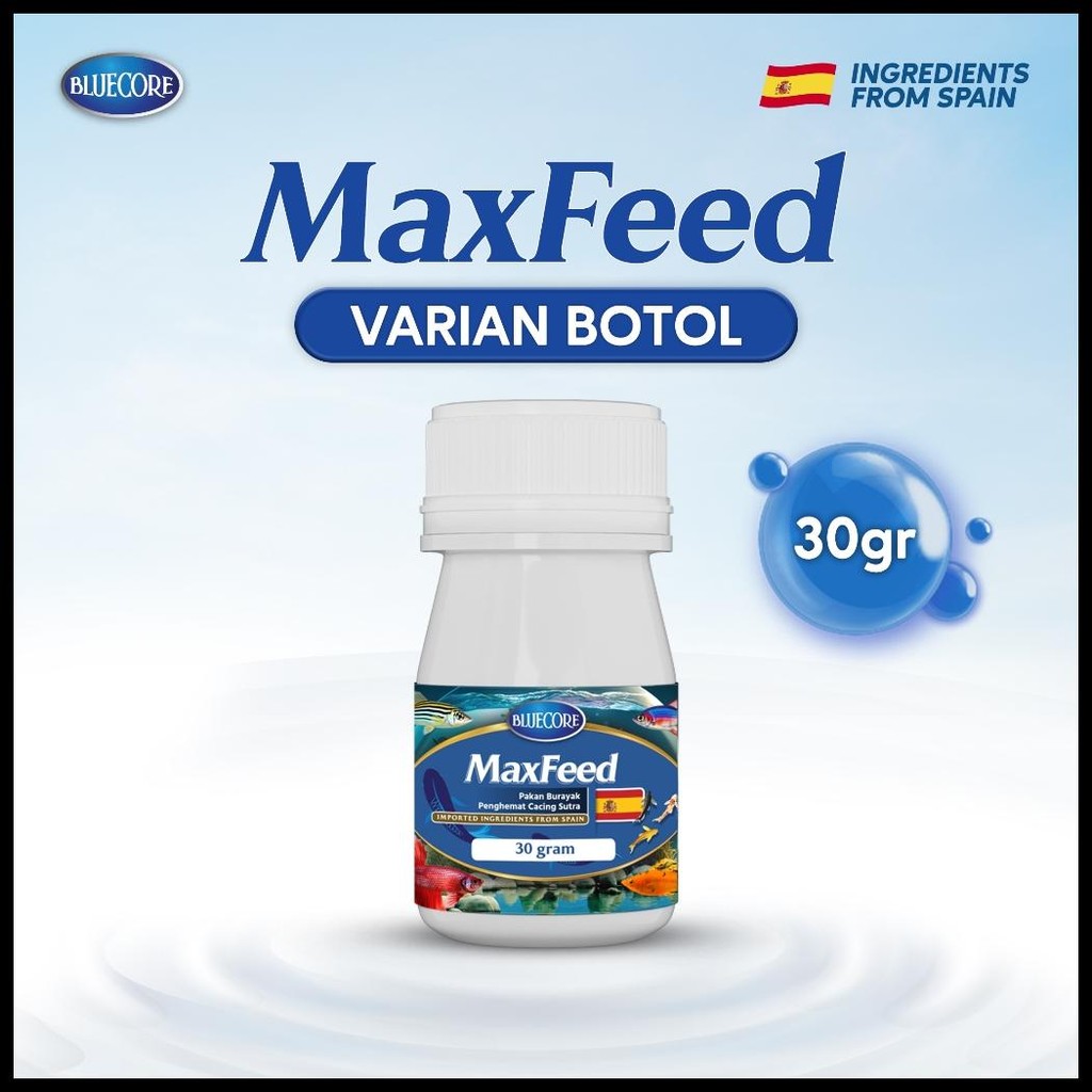 BLUECORE MAXFEED PAKAN BURAYAK IKAN PENGHEMAT CACING SUTERA UNTUK PENGGEMUK IKAN DAN PERANGSANG IKAN