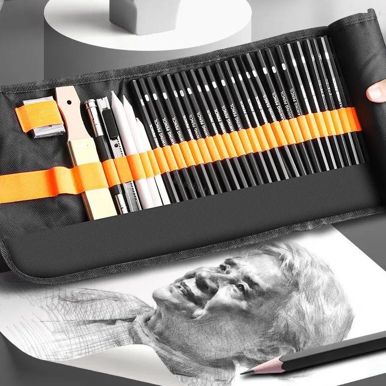 

27/38/47Pcs Sketch Pencils Set Roll Up Canvas Wrap Sketching Pencil Bag Art Drawing Supplies Charcoals Kneaded Eraser