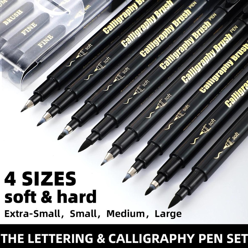 

4 Pcs Black Hand Lettering Calligraphy Pen Set Drawing Writing Learning Fine Brush Markers Art Supplies Manga Pen