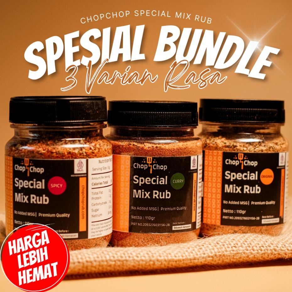 

Paket Bundle Chop Chop Rub Kombinasi Dengan 3 Varian Curry Spicy Bumbu Marinasi Rendah Kal