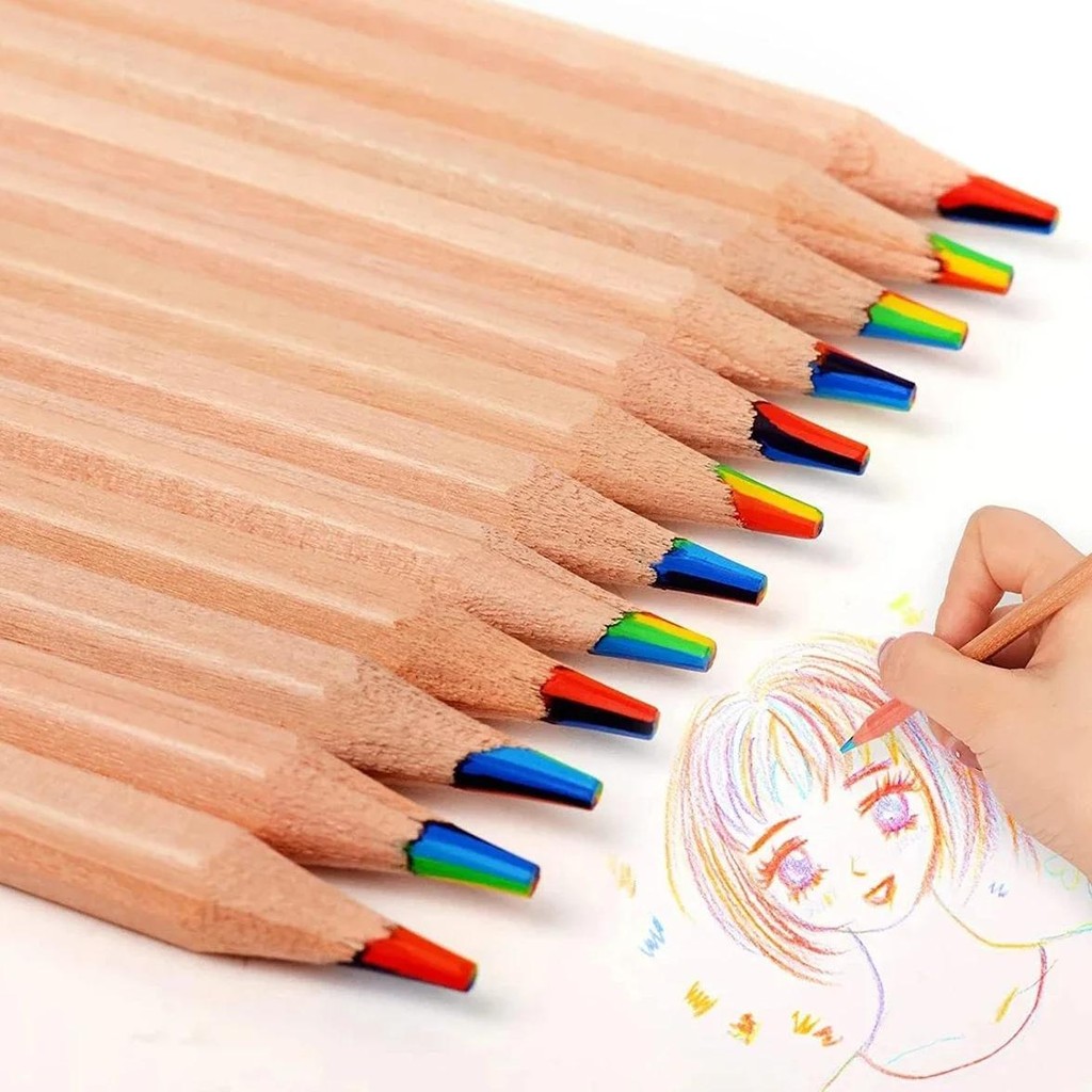 

12Pcs/Set Rainbow Colored Pencils Multicolored 7Colors In1 Pencils Kid Drawing Stationery Coloring Sketching Wooden Art Supplies