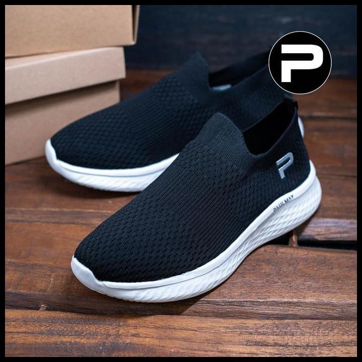 Paulmay - Sepatu Slip On Running Pria Go Walk - Black White Original Best Seller