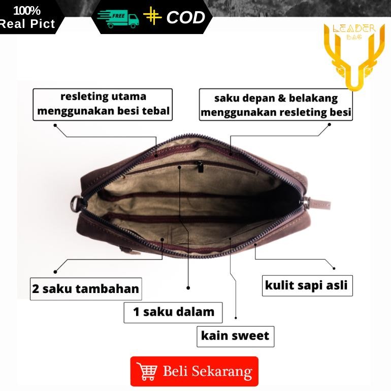 Tas Selempang Pria Kulit Sapi Asli Merk Leaderbag Terbaru Warna Coklat Atau Clutch Tas Tangan Cowok 
