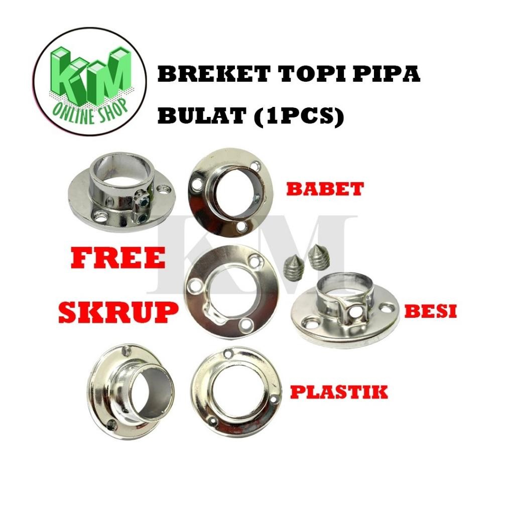 Bracket Braket Topi Sambungan Pipa Bulat Dop Pipa Bulat Braket Topi 1 inchi 25mm Plastik Chrome Besi