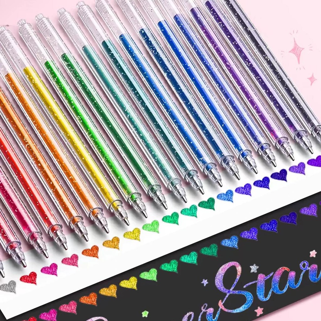 

8/12/18 Color Glitter Gel Pen 1.0Mm Metal Glitter Color Ballpoint Pen Paper Cardstock Diary Drawing Marking Coloring Diy Art