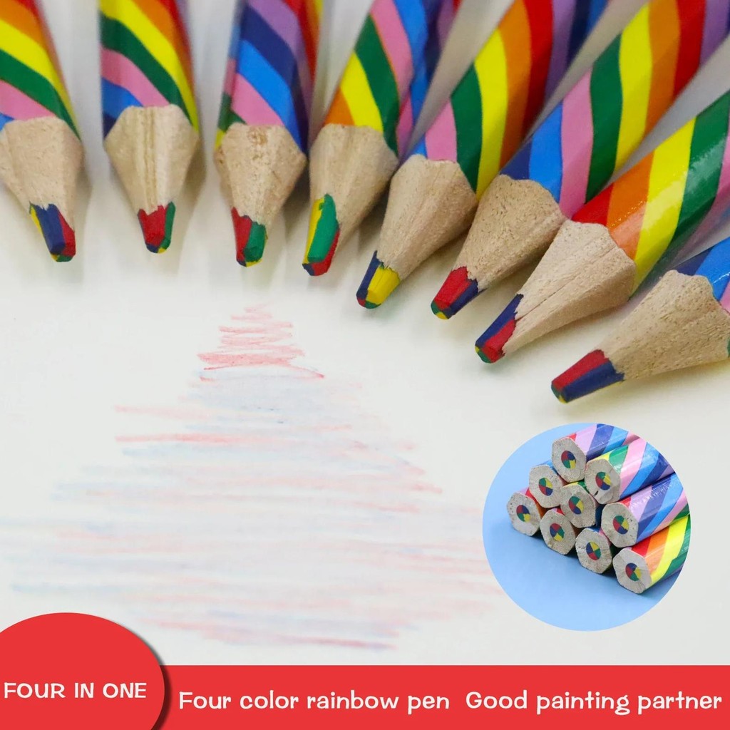 

2/16 Pcs Kawaii Rainbow Pencil 7 Colors Concentric Gradient Crayons Kids Gift Colored Pencils Art Painting Drawing Stationery