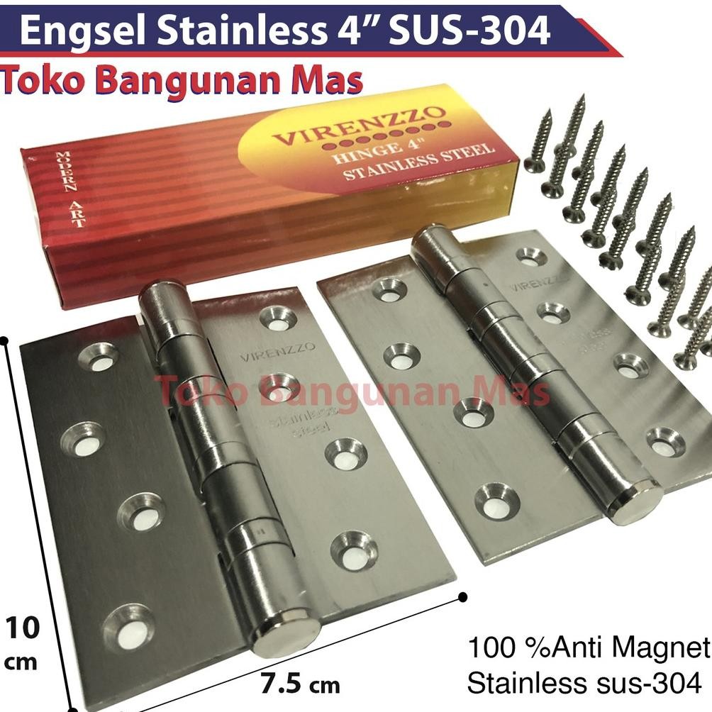 HJK Engsel Pintu 4" STAINLESS SUS-304 Virenzzo ENGSEL JENDELA PINTU ENGSEL 100% STAINLESS