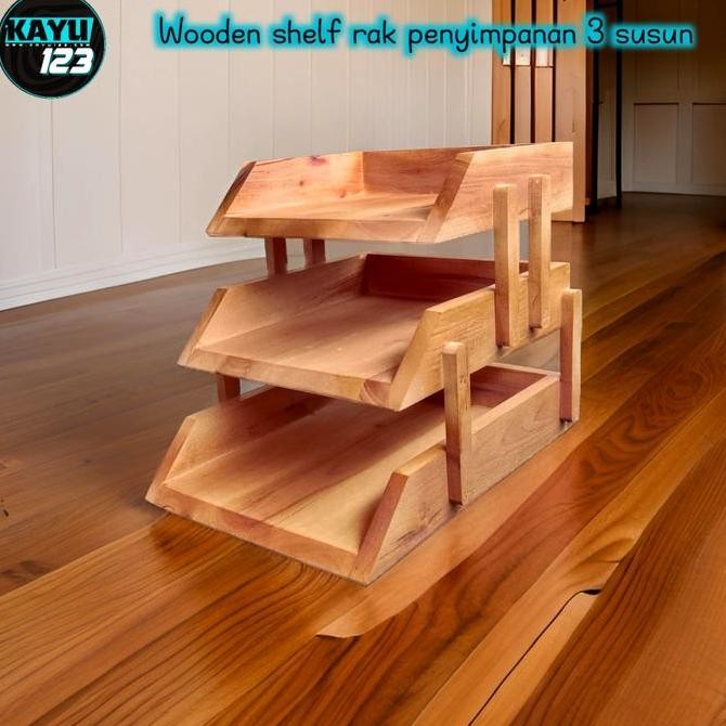 

Wooden Shelf Rak Tempat Penyimpanan Kertas A4/F4 BIsa 3 Susun 34x25x6 Kualitas Original