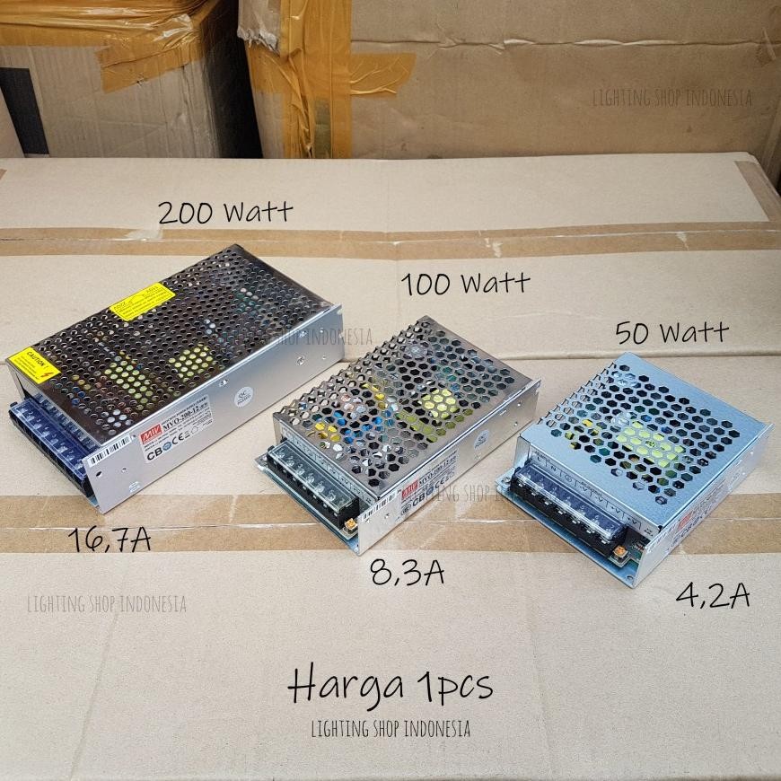 Adaptor led 12Volt 50Watt 100Watt 200Watt trafo power supply mean well