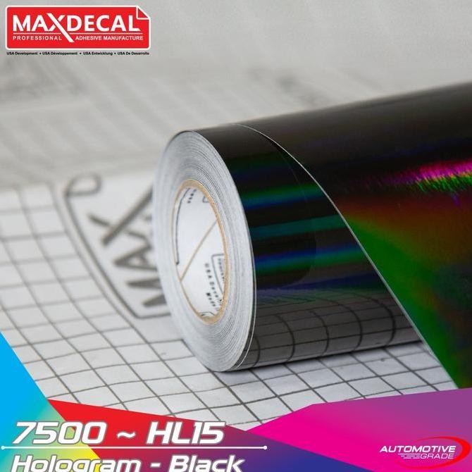 Promo MAXDECAL 7500 - HL15 Hologram Black Laser Chrome Hitam Pelangi METERAN COD