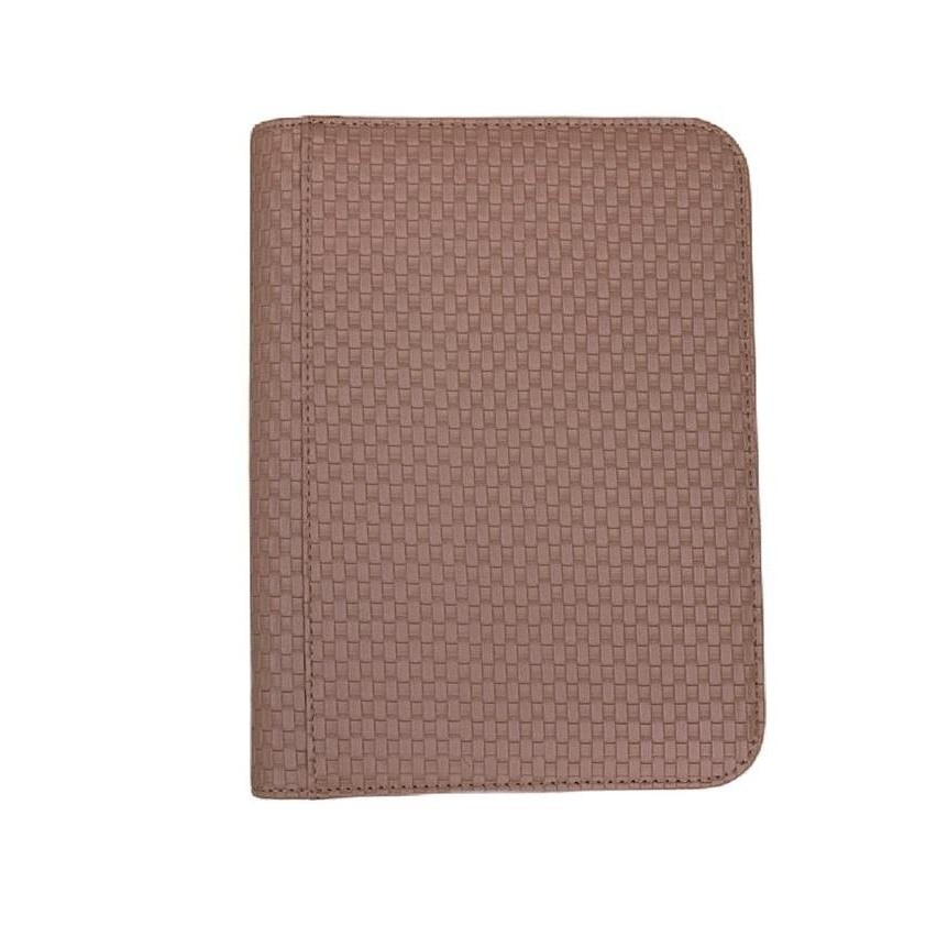 ZB 4 Pocket Woven Leather Zip Binder Album Brown Kualitas Original