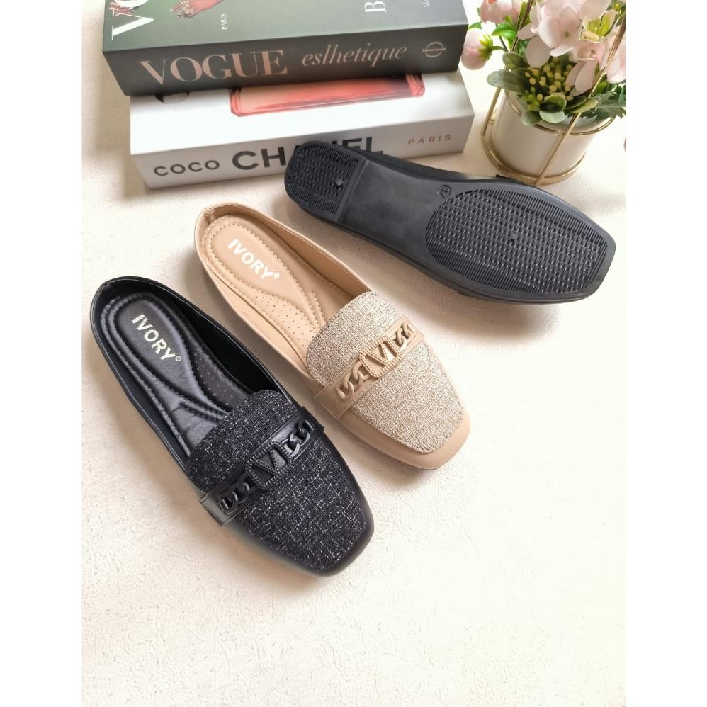 IVORY Sepatu Wanita Flat Mules Slip On Import 999-EM123