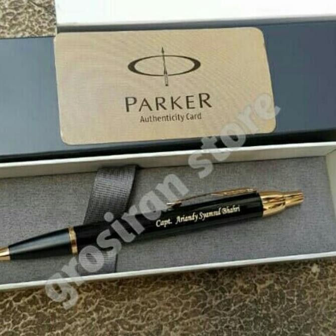 

pulpen Parker original black gold custom logo nama grafir laser kado Kualitas Original