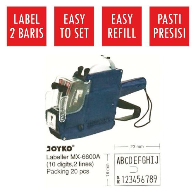 

Premium (1 Unit) Alat Cetak Label Harga JOYKO Price Labeller MX-6600A 2 Baris 10 Digits Huruf-Angka