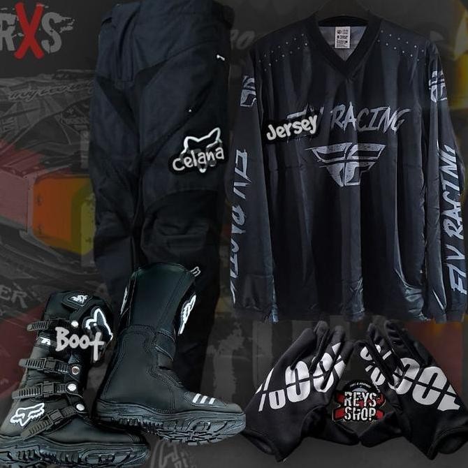 Baju Set Paket Tas Glove Trail Trabas Red black Kualitas Original