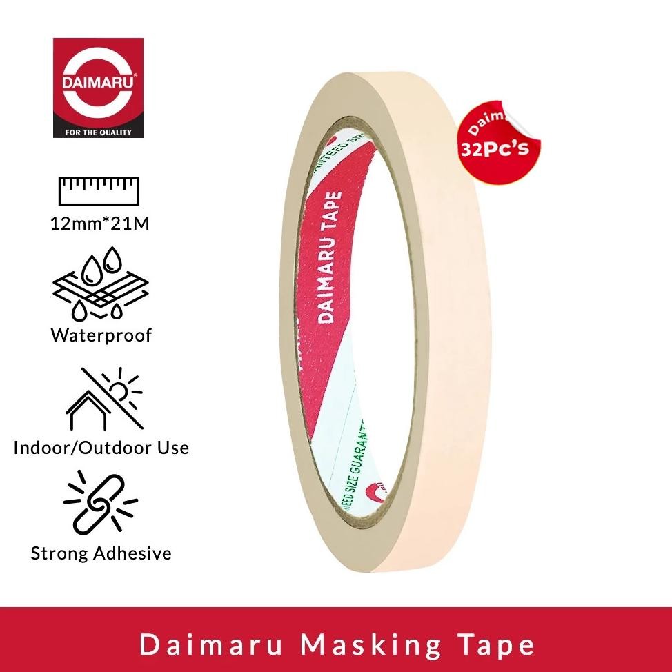 

LINDU Daimaru Masking Tape Lakban Kertas 12mm x 21m 0.5 Inch Isi 32 Pcs