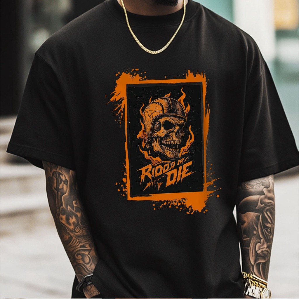 TenangMurah Kaos Oversize Wanita Baju ︱kaos lucu wanita︱Skull Berapi dalam Helm: Rod or Die