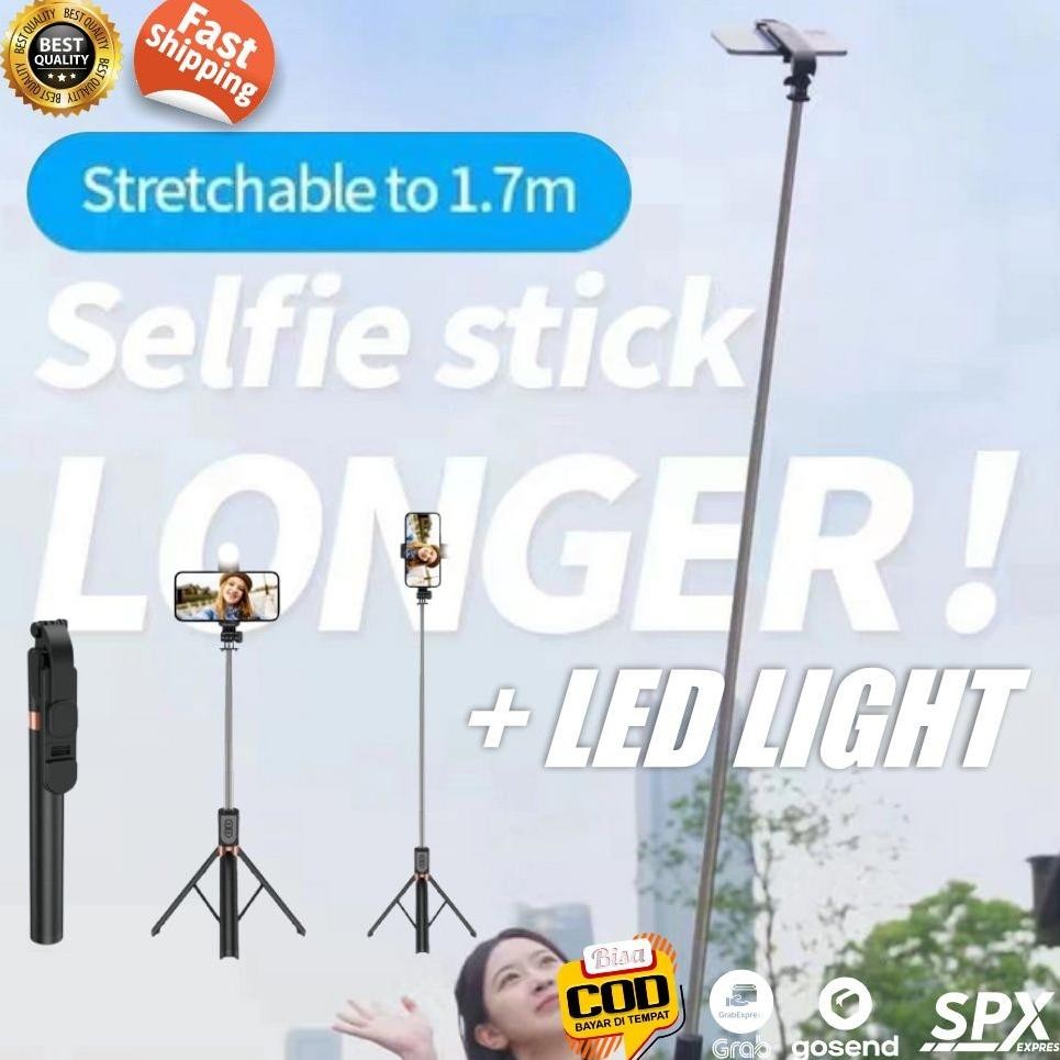 READY STOK Tongsis Tripod Combo 170cm 1,7 Meter Lampu Selfie Tomsis Bluetooth Remote Premium Quality