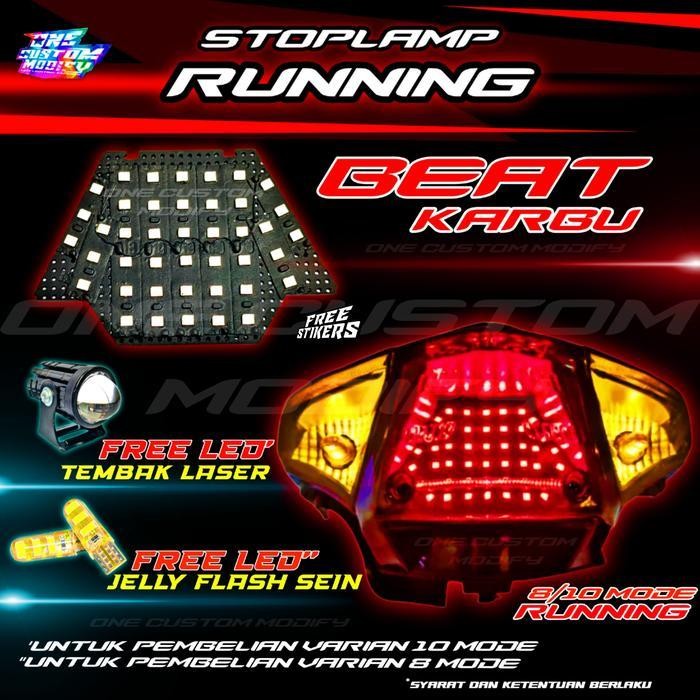 Lampu Rem Led Running 8 & 10 Mode Beat Karbu Bonus Jelly Flash Stoplamp Custom Running Auto Manual L