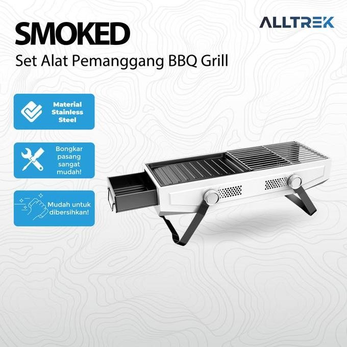 Alltrek Set Alat Pemanggang Bbq Grill Smoked White Outdoor Portable