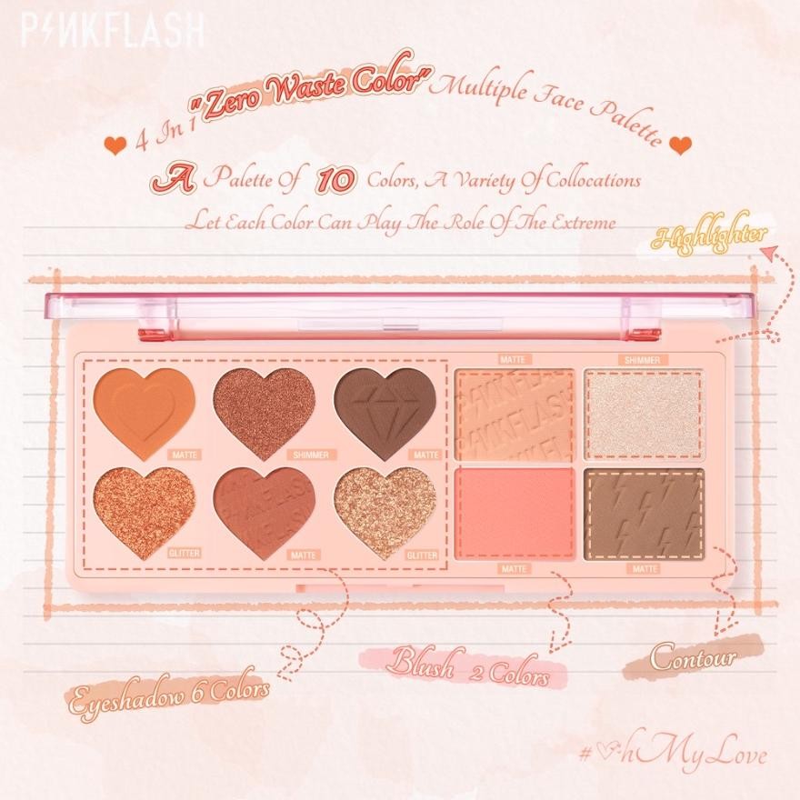 EL PINKFLASH M02 OhMyLove 4 in 1 Multiple Face Palette (Eyeshadow Blush Highlighter Contour) |  01 M