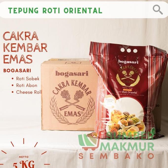 

Grosir Tepung Terigu Kemasan Cakra Kembar Emas Premium Roti Oriental 5 Kg