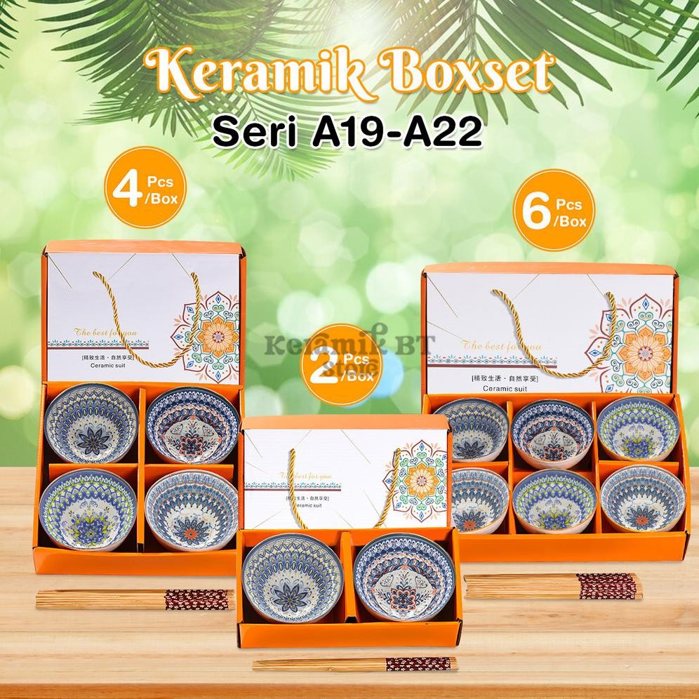 Hampers Parcel Gift Set Keramik Peralatan Makan Mangkok Keramik Lucu Gaya Japan Boxset Isi 4 Bowlset