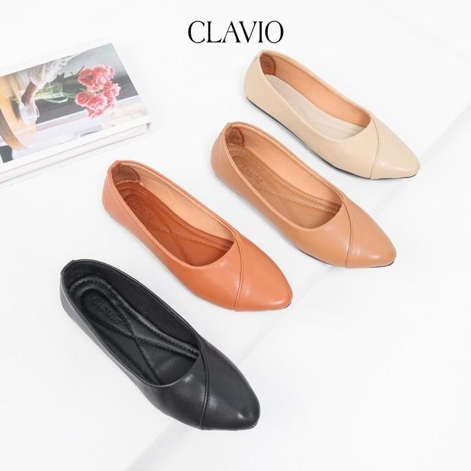 Clavio Berly Flatshoes Wanita Flat Balet Polos Berwarna shoes wanita Kerja Karet Hitam