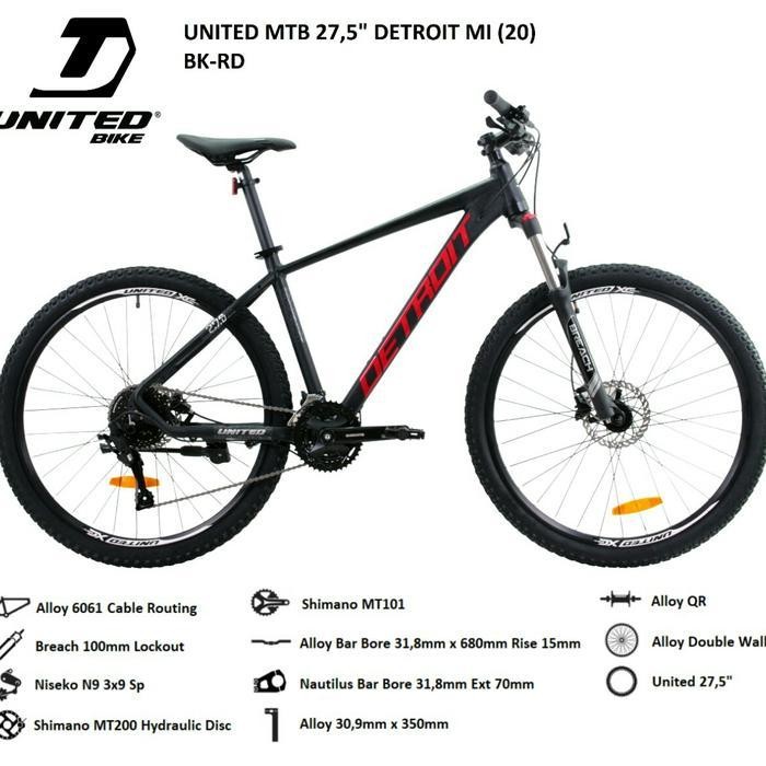 Sepeda Gunung 27,5" United Detroit Mi Rem Hydrolic Alloy 27 Speed Ori Original Dan Terpercaya