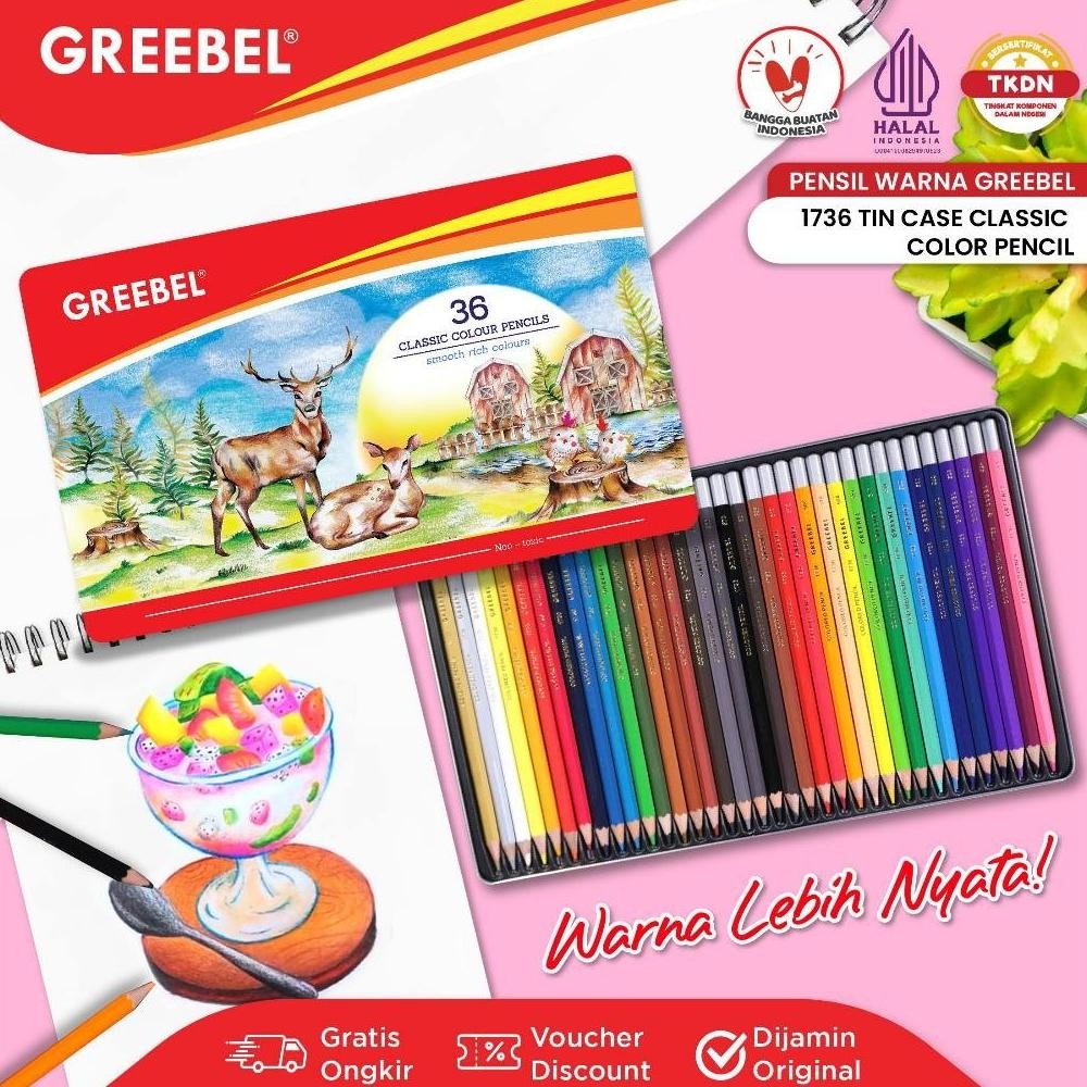 

LINDU GREEBEL Pensil Warna / Colored Pencil / Classic Color Tin Case 36 Warna (1736) / Warna Lebih Nyata