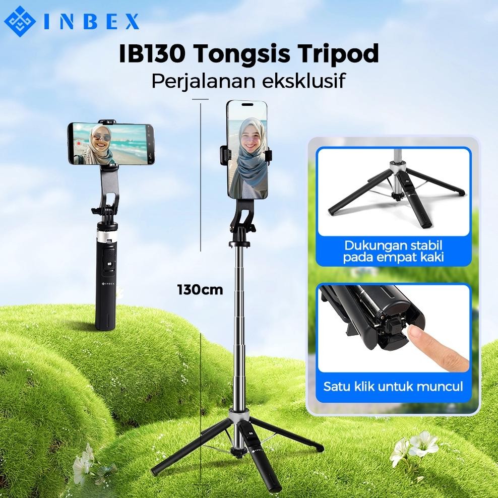 TERLARIS INBEX IB130 Tongkat Selfie Portabel 130CM Quad Tripod Braket Bluetooth Multi-fungsi di Luar