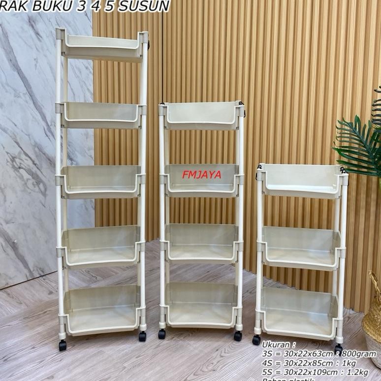 TERLARIS Rak Buku 5 - 4 - 3 Susun || Rak Buku Portable + Roda || Rak Serbaguna Dorong || Rak Buku Do