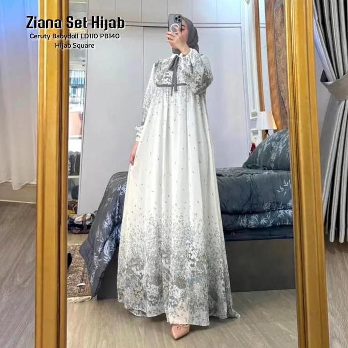 BAJU GAMIS WANITA MUSLIM ZIANA SET DRESS JILBAB CERUTI MOTIF CANTIK FASHION PEREMPUAN DEWASA REMAJA 