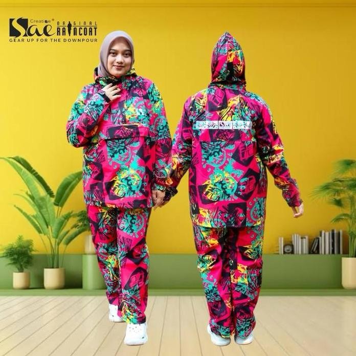 ready Jas hujan Kangguru SAE/Jas hujan corak pria wanita dewasa,bahan taslan balon import waterproof