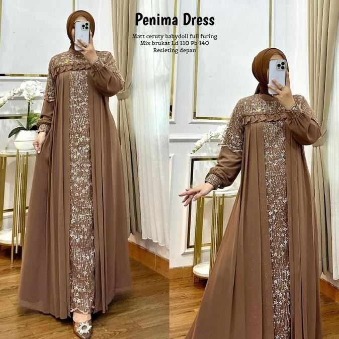 PENIMA DRESS CERUTI BROKAT CANTIK BAJU GAMIS WANITA MUSLIM FASHION PEREMPUAN DEWASA REMAJA CEWEK PUT