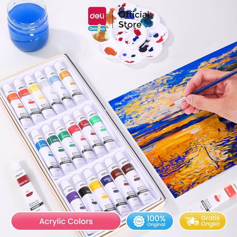 

LINDU Deli Acrylic Paint / Cat Akrilik 24 Warna Cerah Halus Bisa Di Berbagai Media 7385X