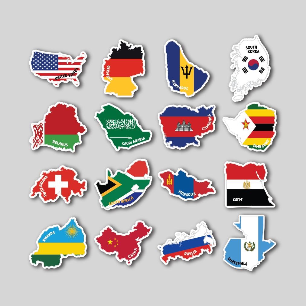 

KA STICKER PACK WORLD MAP FLAG 1 | STICKER TUMBLER | STIKER LAPTOP KOPER HELM