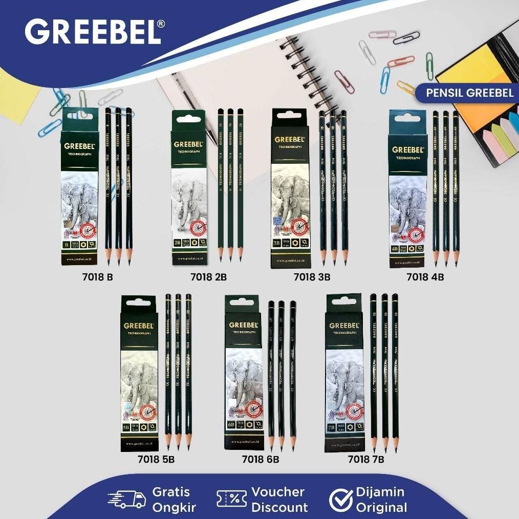 

GREEBEL Pensil kayu B,2B,3B,4B,5B,6B, Dan 7B 7018 (12PCS/SET) / Pensil Tulis Ujian Sekolah Pensil Gambar