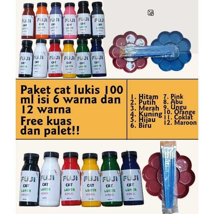 

KA 1 Paket Cat 100 ml Isi 6 Warna Dan 12 Warna Bonus Kuas Dan Palet
