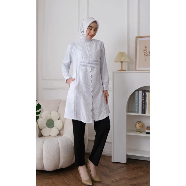 Ready Ambicollection Tunik Allara Atasan Wanita Putih Kerja Kantoran Formal Dan Non Formal