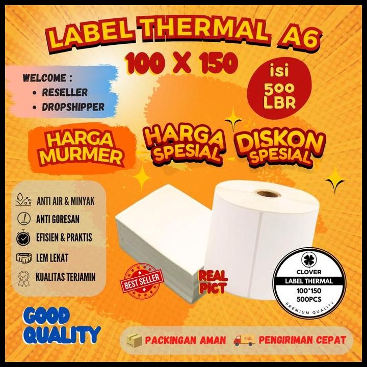 

Terlaris Kertas Thermal Label Sticker 100X150 Barcode Ukuran A6 Good Quality