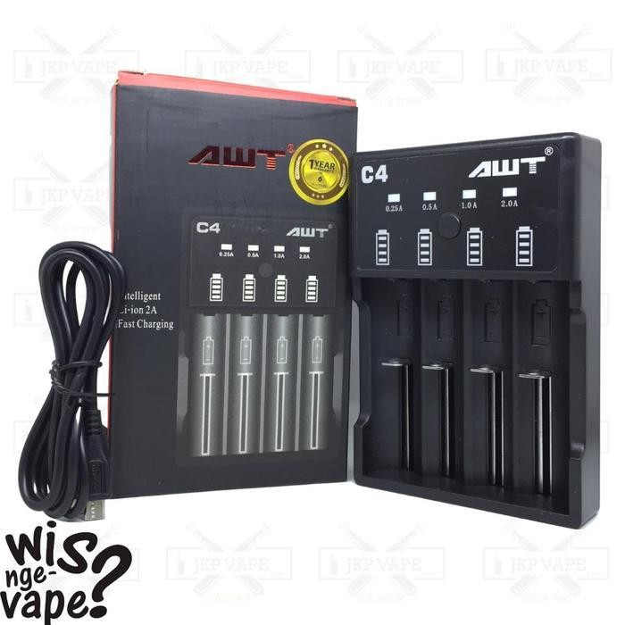 Awt C4 Charger Li-Ion - Intelligent Fast Charging 2A Vape Authentic Original Dan Terpercaya