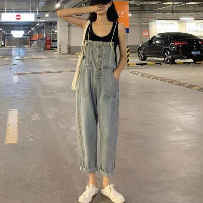 Sale Xj0051 Overall Celana Kulot Denim Wanita Korea