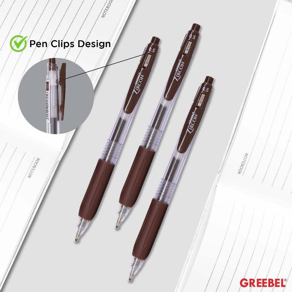 

GREEBEL PULPEN GEL / Gel Pen Zircon GP-509 0.5 Coklat (12PCS/SET) / Ballpen Gel Ballpoint Bolpen Bolpoin Pena Gel
