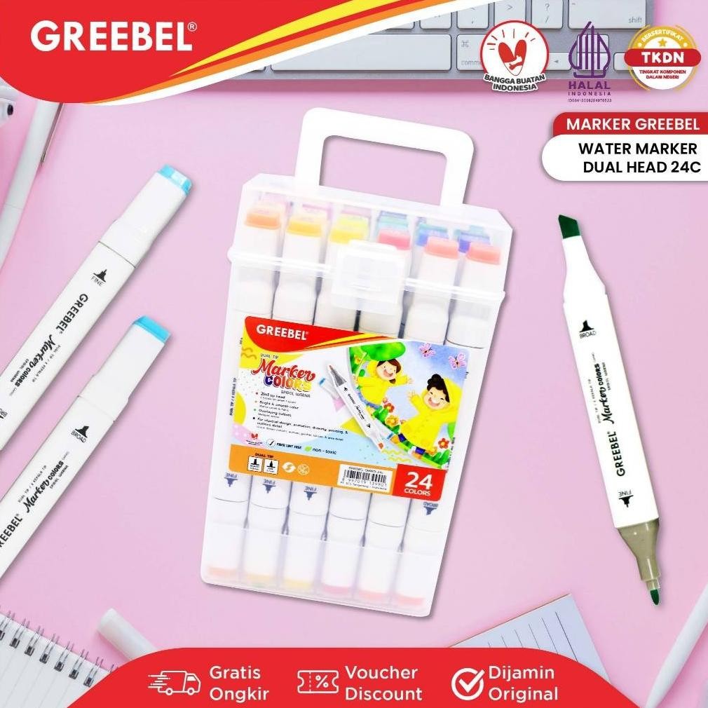 

GREEBEL Spidol Warna Warni 1 Set / Spidol Water Marker Dual Head (24 Warna) / Spidol Warna / Sketch Marker / Spidol Set