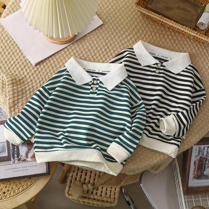 Tersedia BAJU ANAK SWEATER LAKI LAKI PEREMPUAN KERAH KANCING DEPAN STRIPE IMPOR